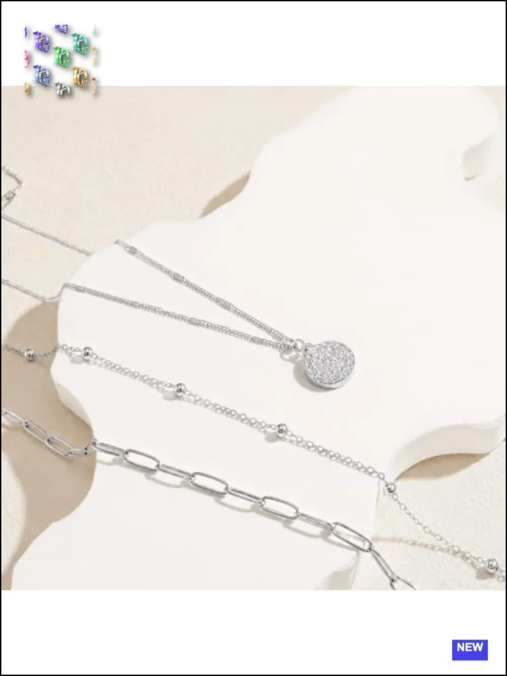 Layered Necklace Set - 3 Piece Silver Gold Paperclip Satellite CZ Pendant